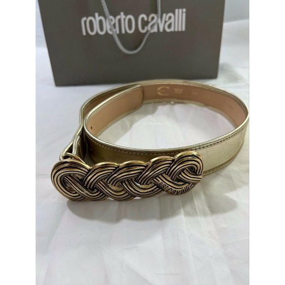 Authentic Roberto Cavalli Women\'s Belt Gold Leather MADE IN ITALY R05FPB80709